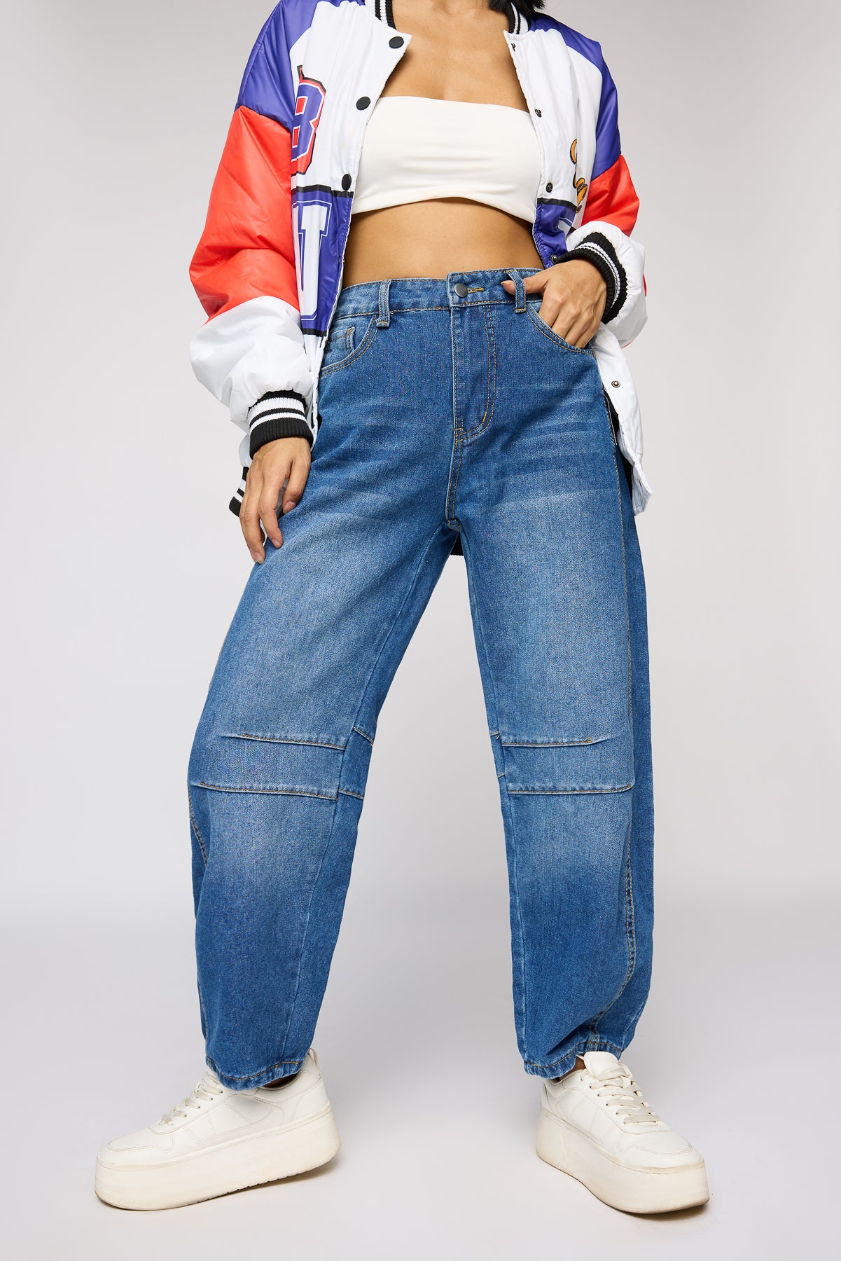 Electric Blue Barrel Leg Jeans