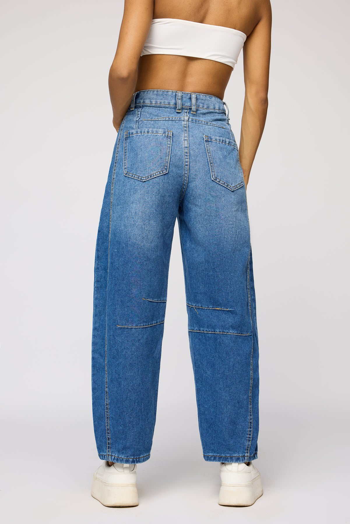 Curvella Dark Blue Barrel Leg Jeans