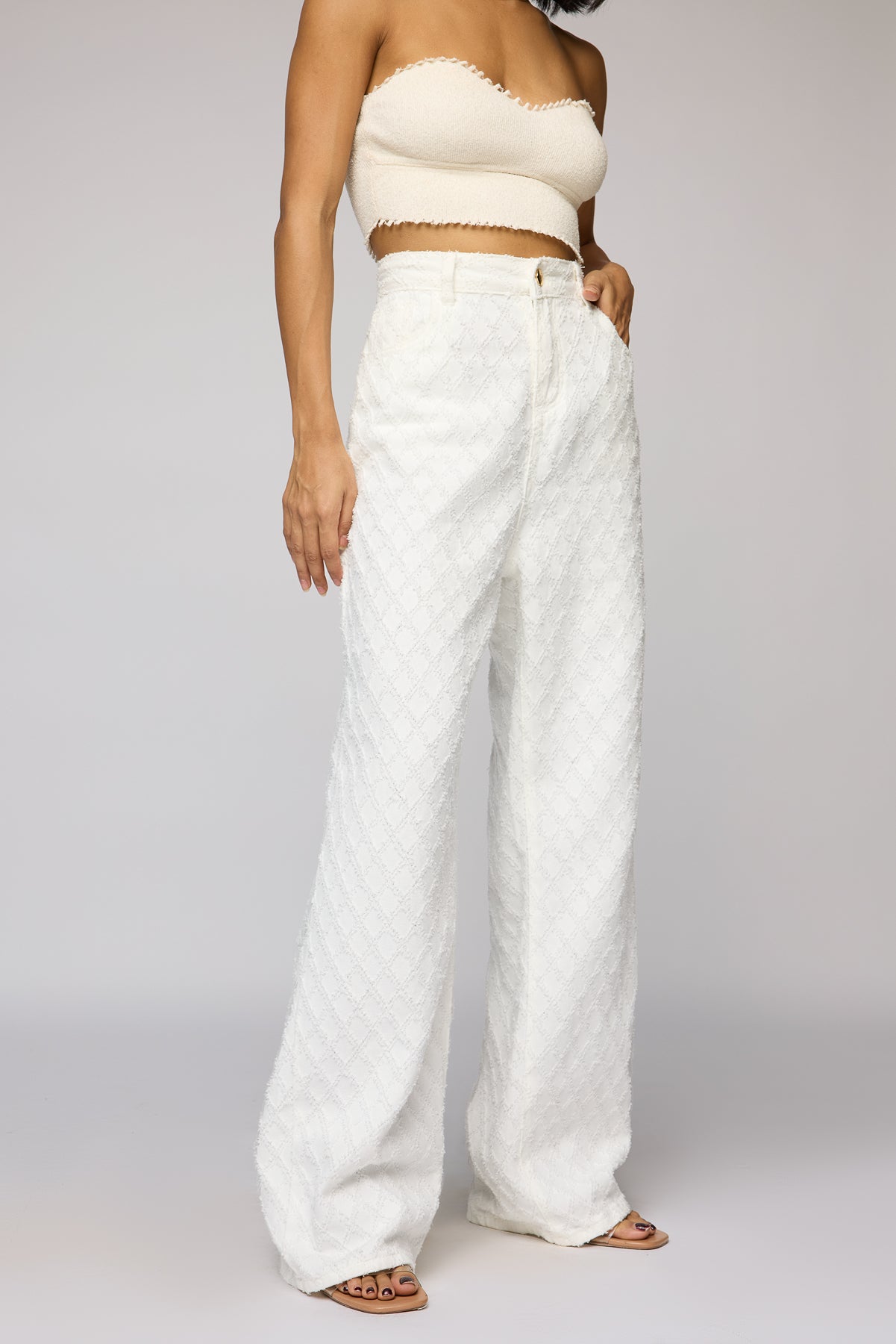 Radium White Textured Denim Korean Pants