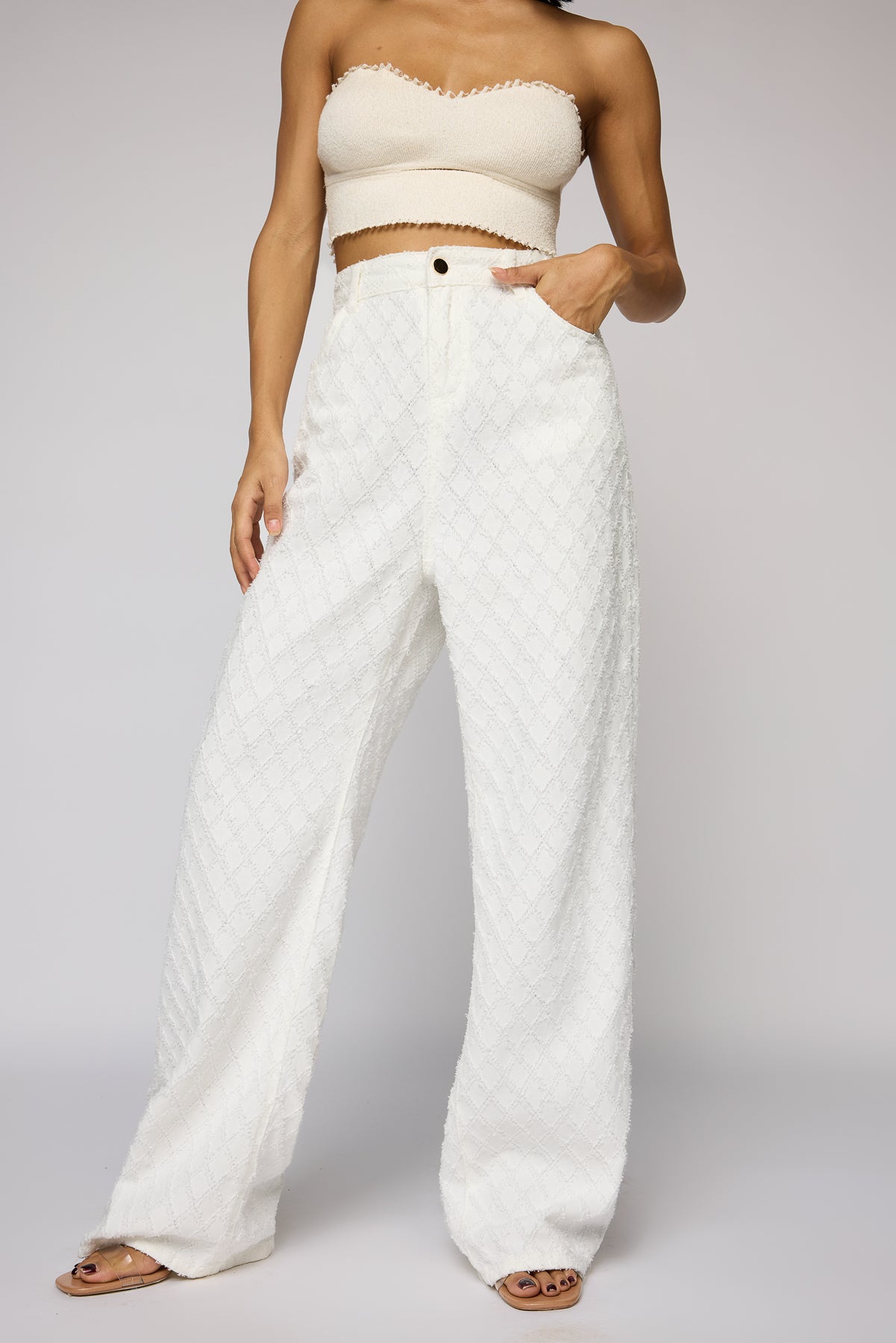 Radium White Textured Denim Korean Pants