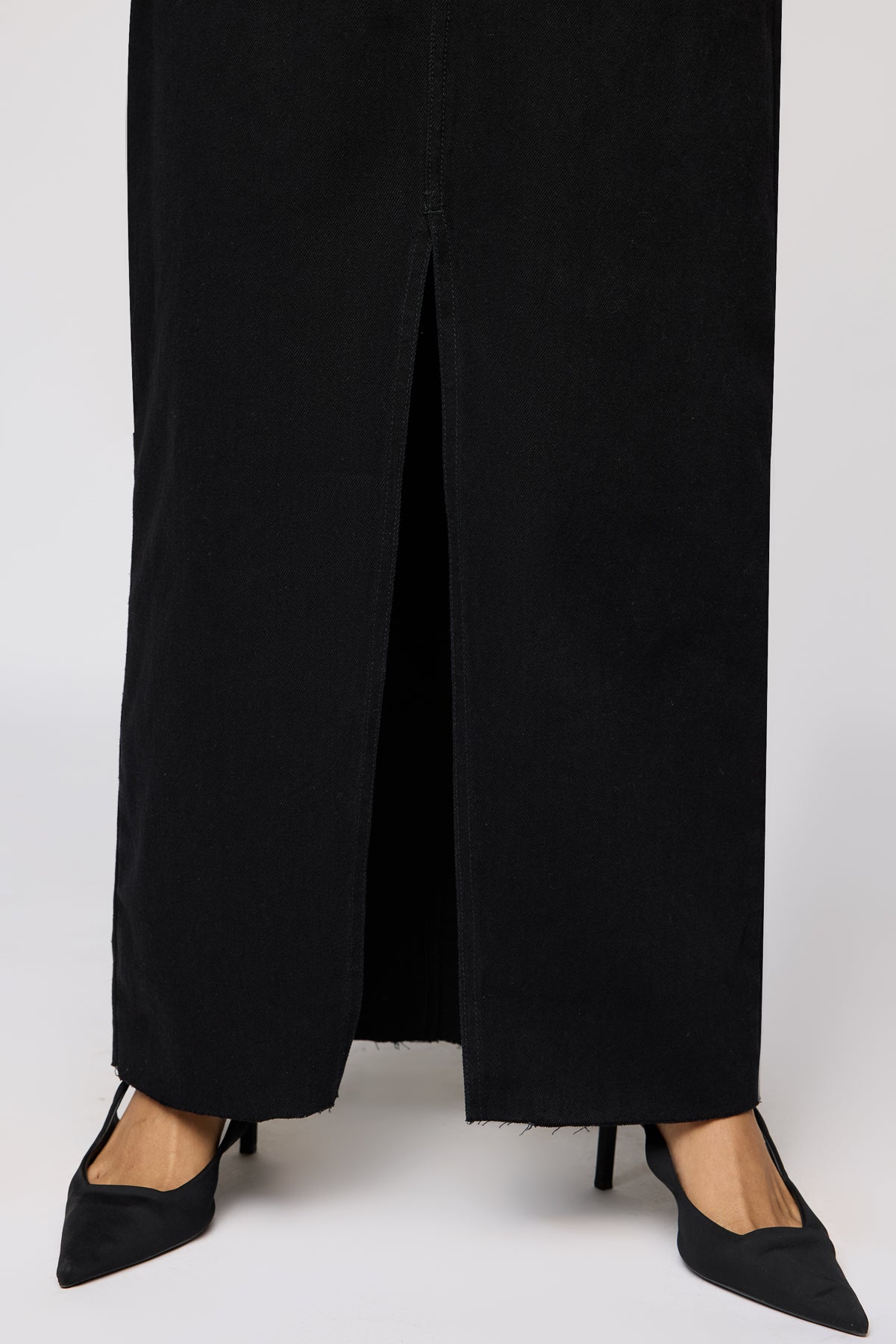 Gothic Black Front Slit Denim Skirt