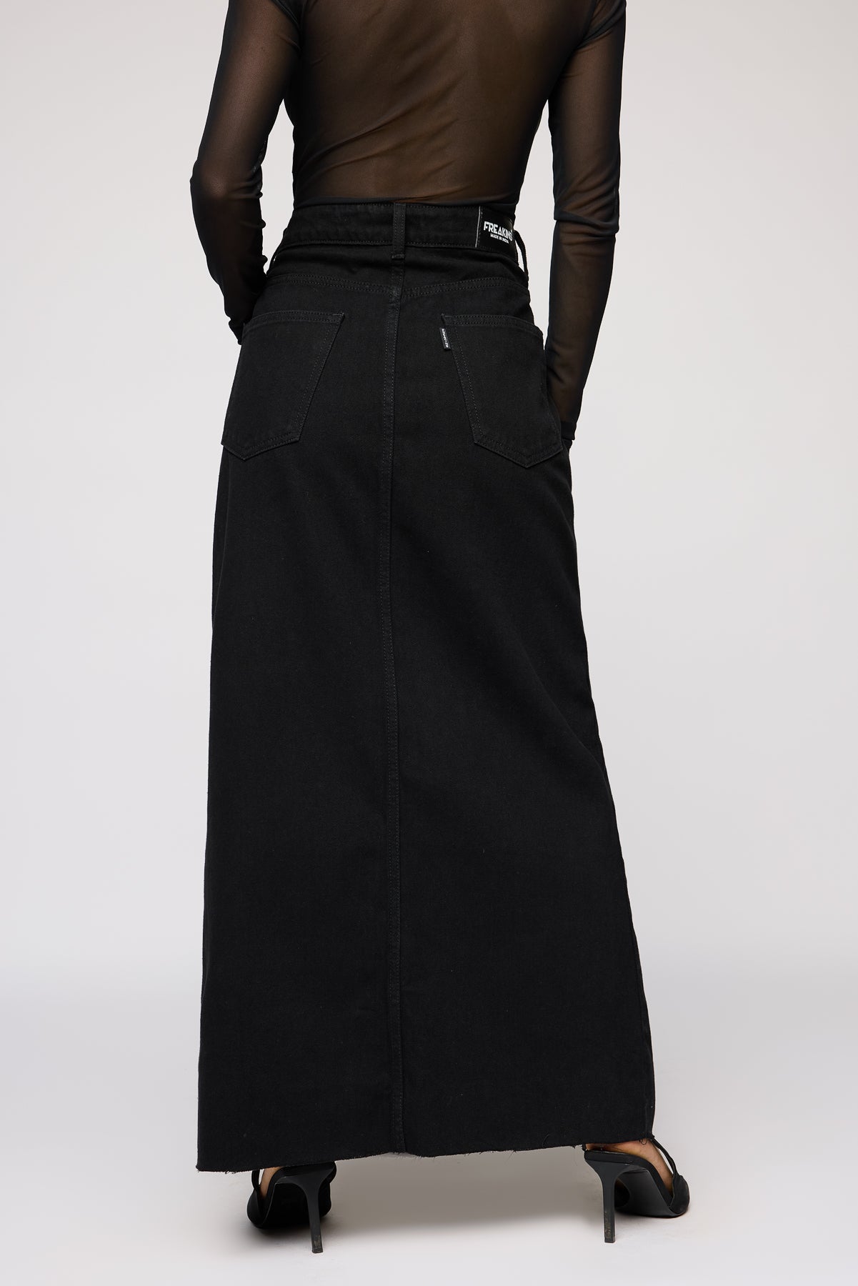 Gothic Black Front Slit Denim Skirt