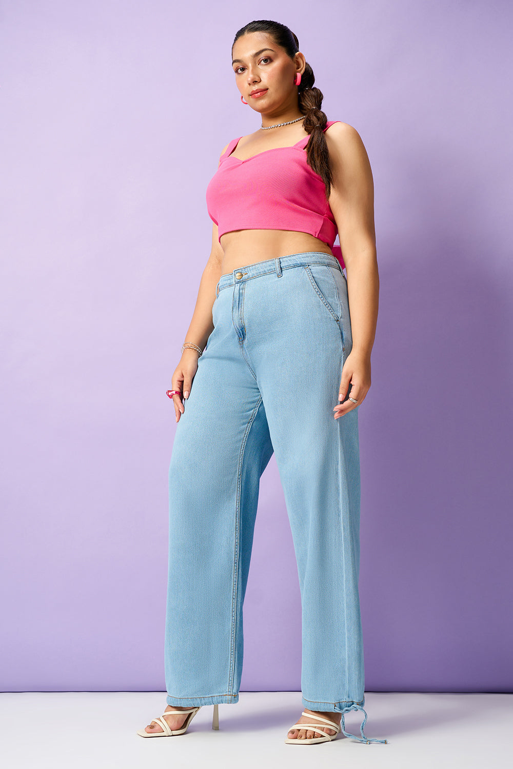 Dusk Blue Curve Denim Korean Pants