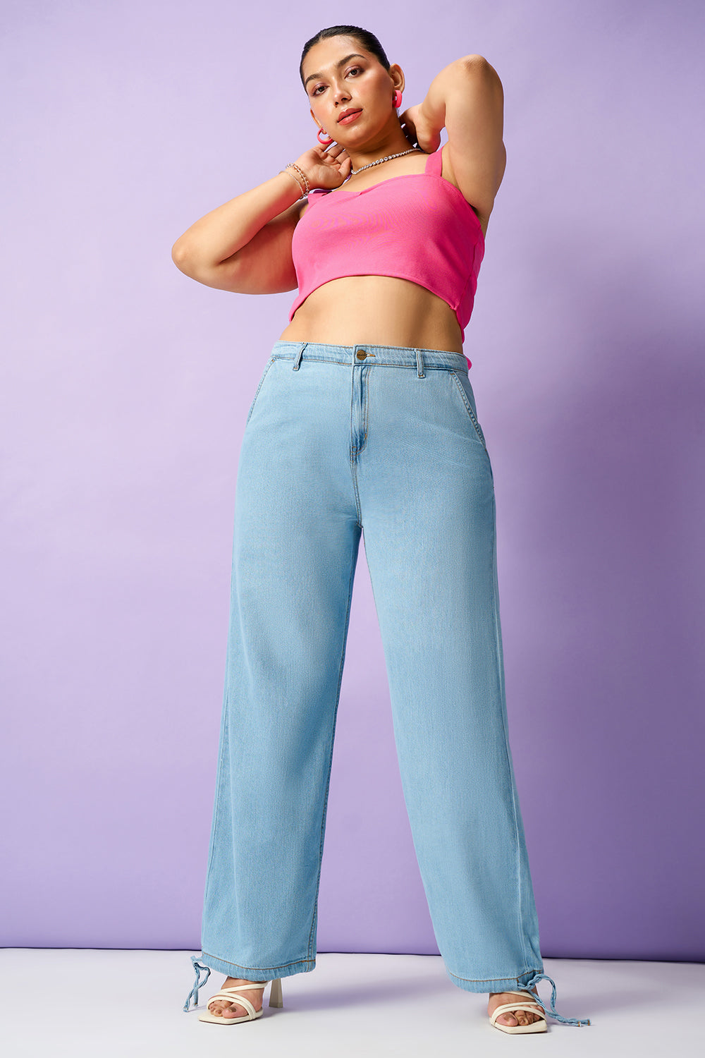 Dusk Blue Curve Denim Korean Pants