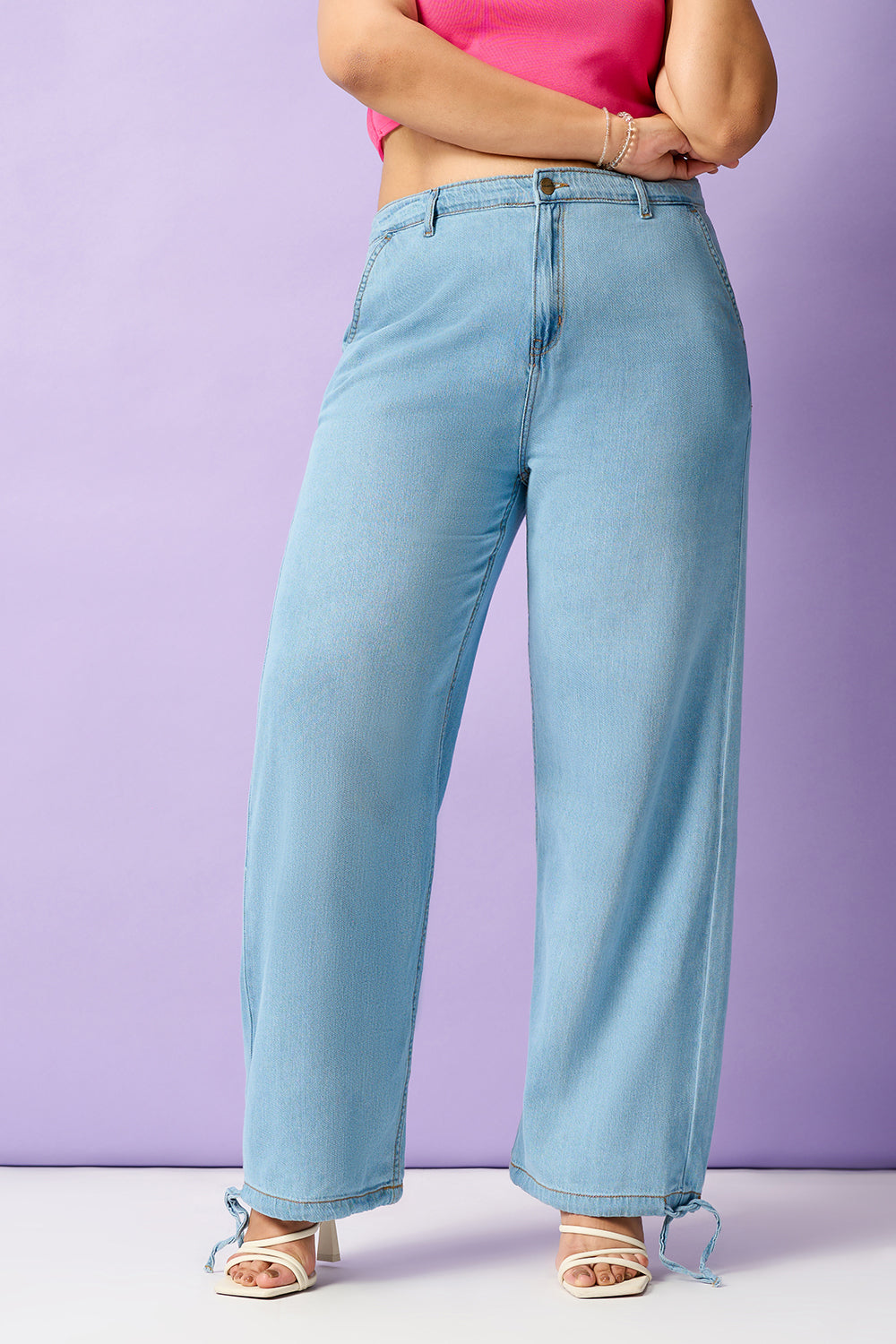 Dusk Blue Curve Denim Korean Pants