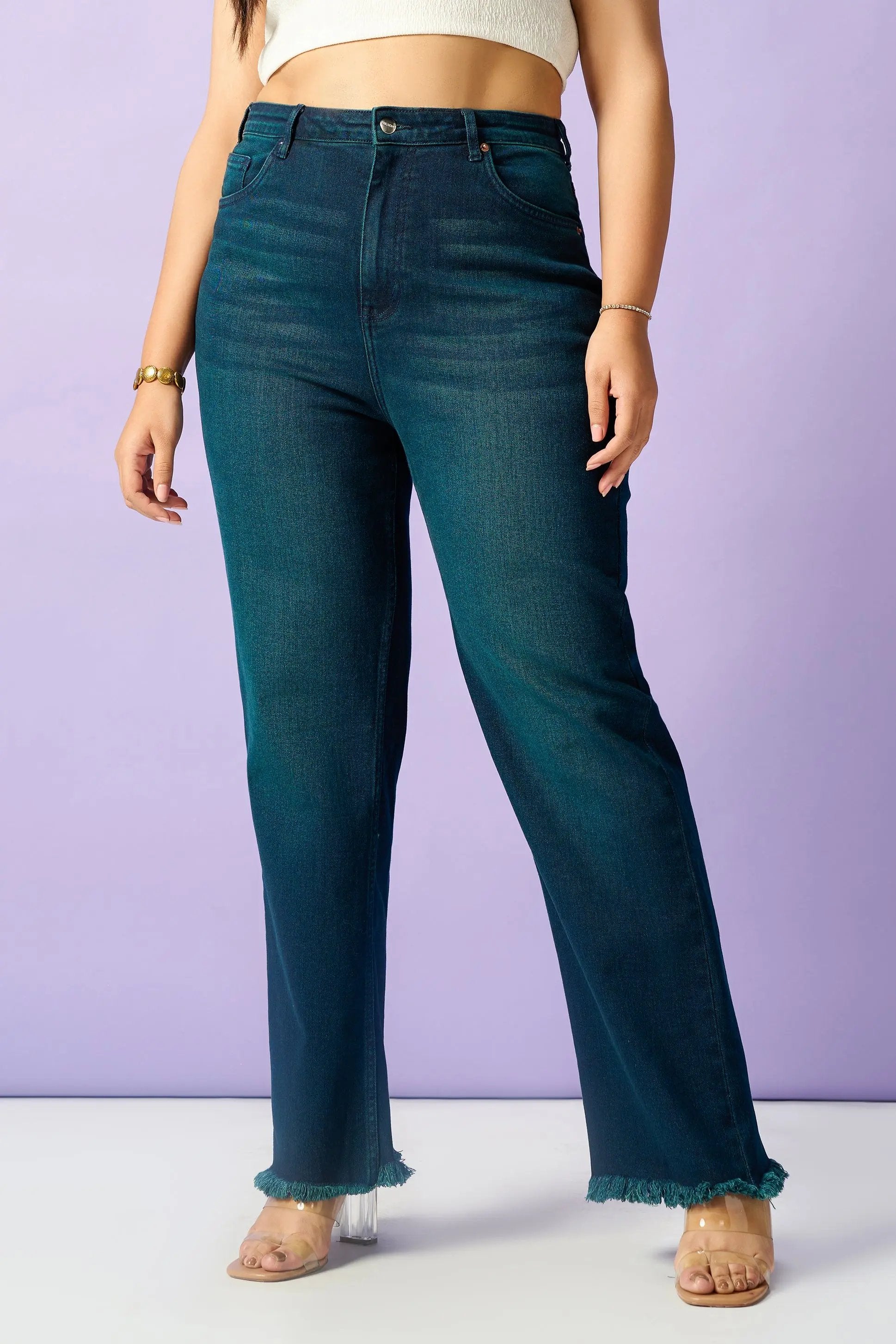 Subtle Teal Curve Straight Leg Jeans