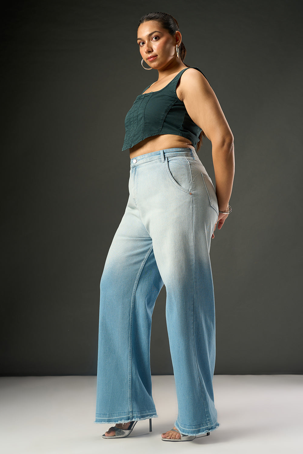 Morning Blue Ombre Curve Wide Leg Jeans