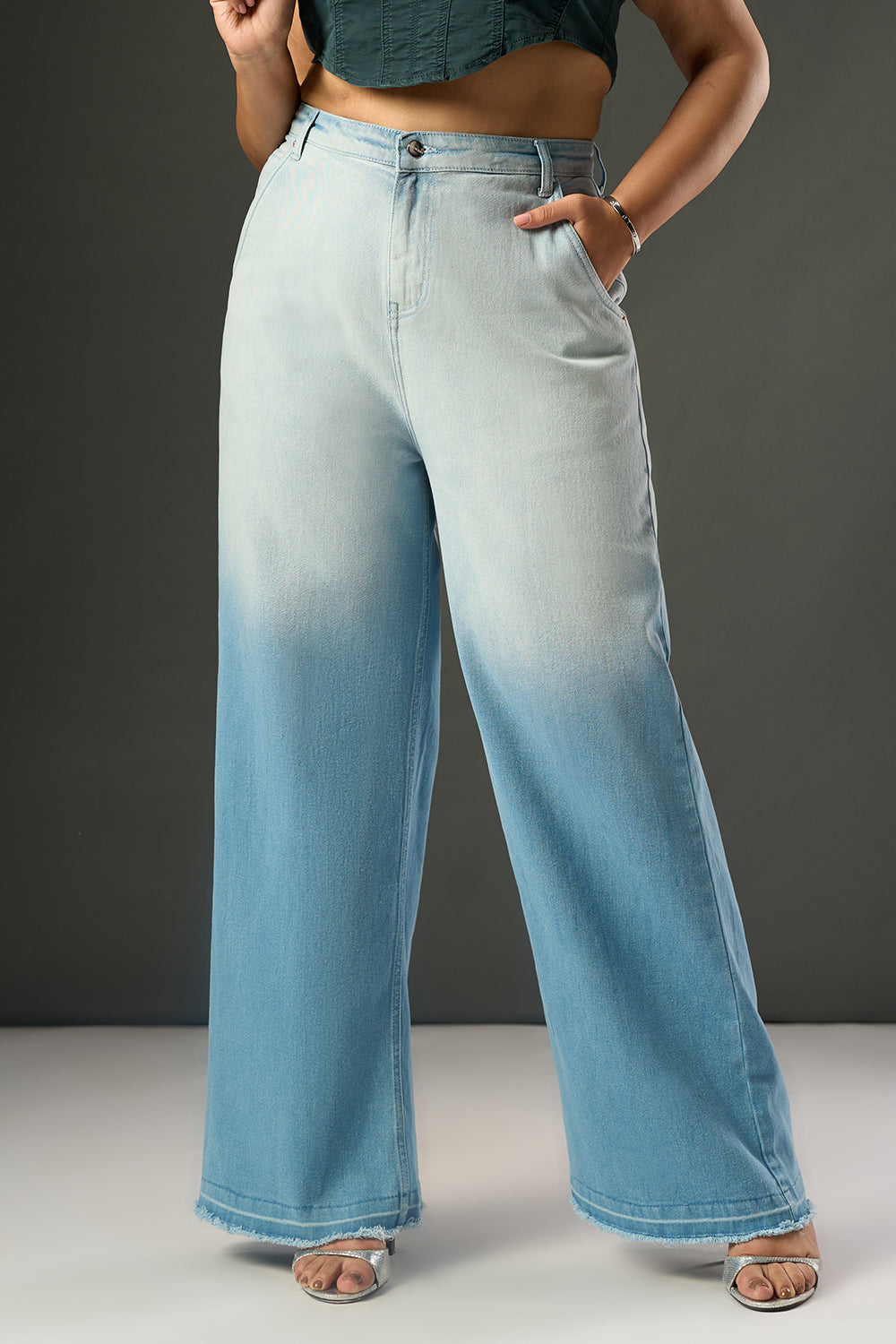 Morning Blue Ombre Curve Wide Leg Jeans