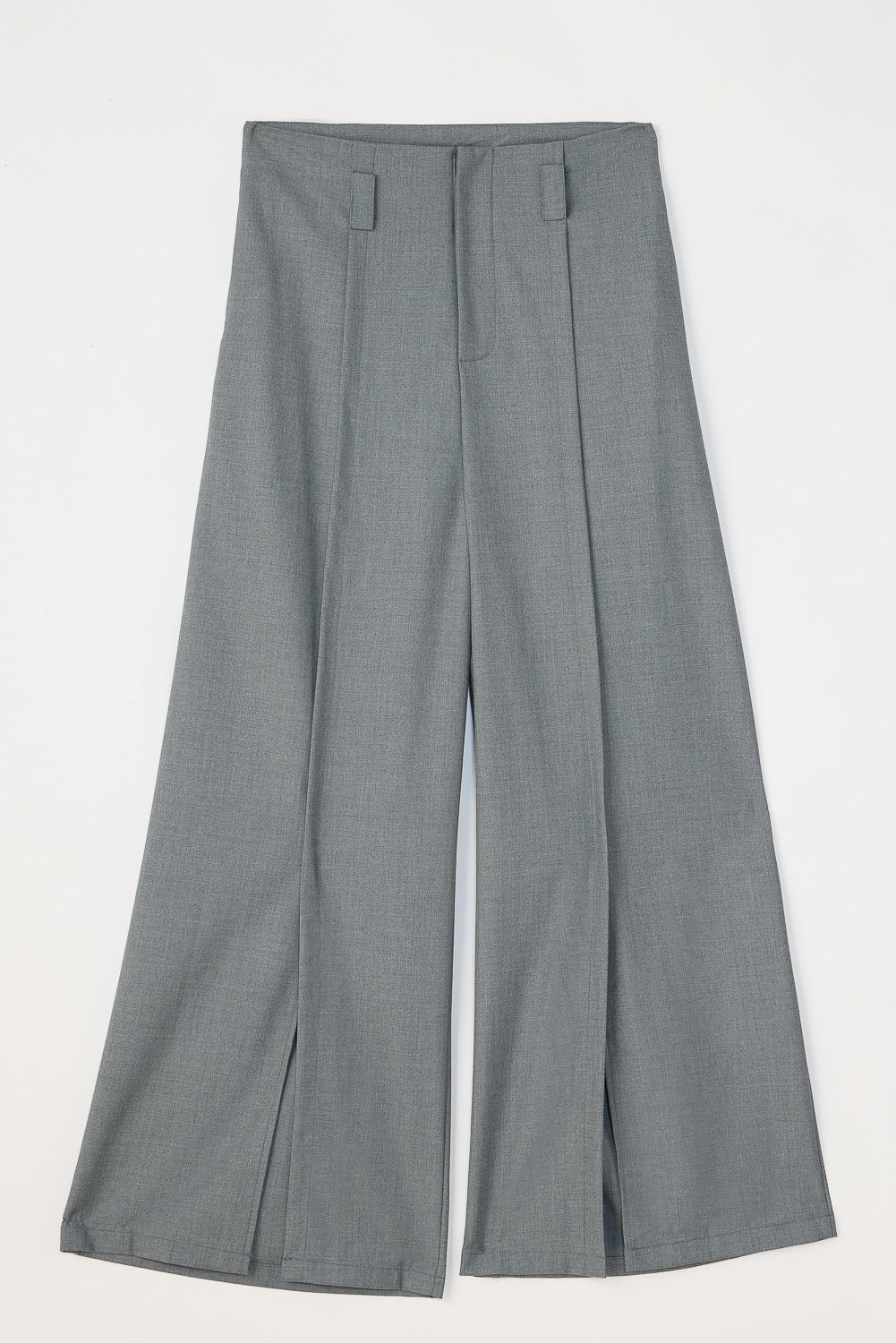 Slubbed Grey Front Slited Korean Pants