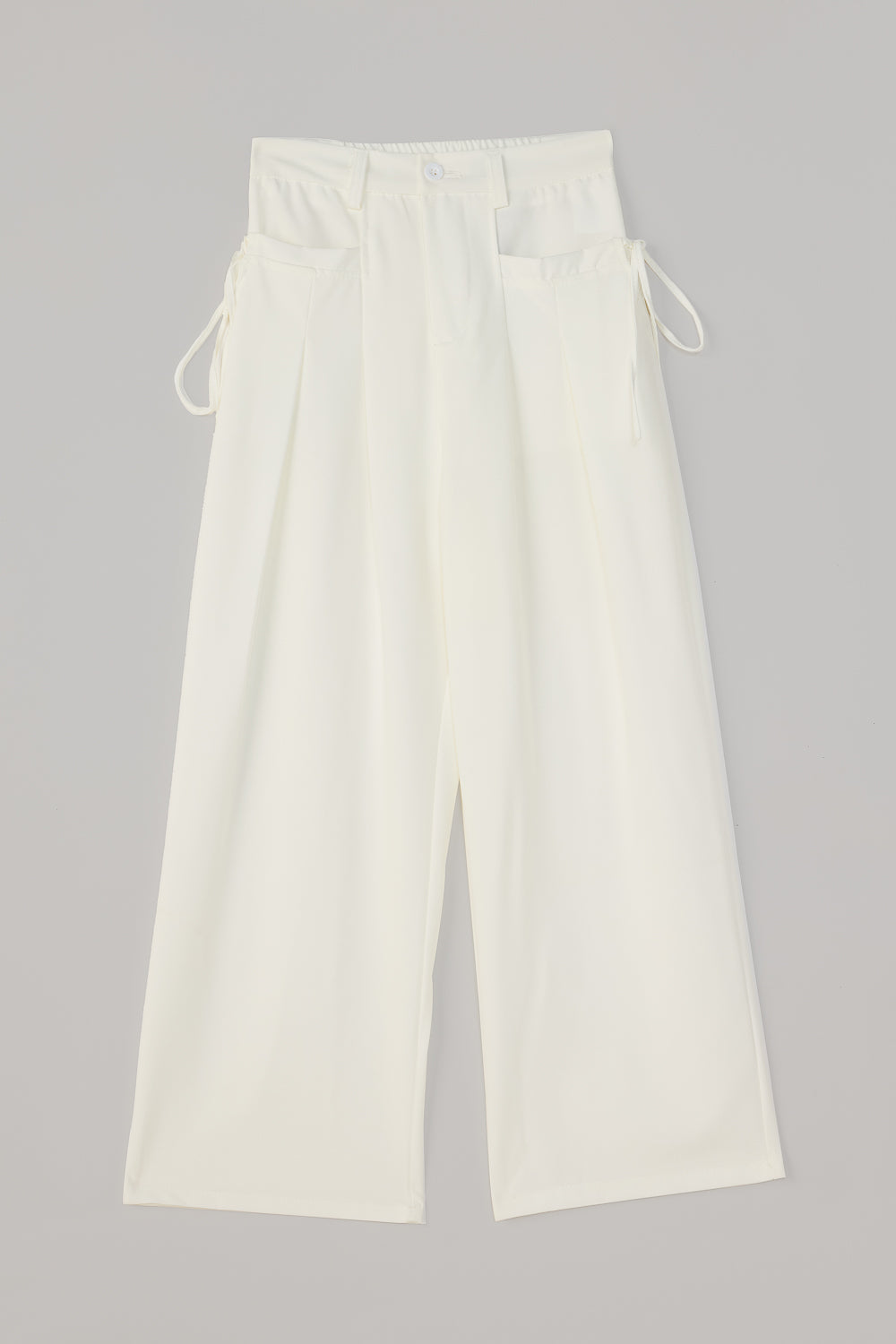 White Wide Fit-Flat Pocket Korean Pants