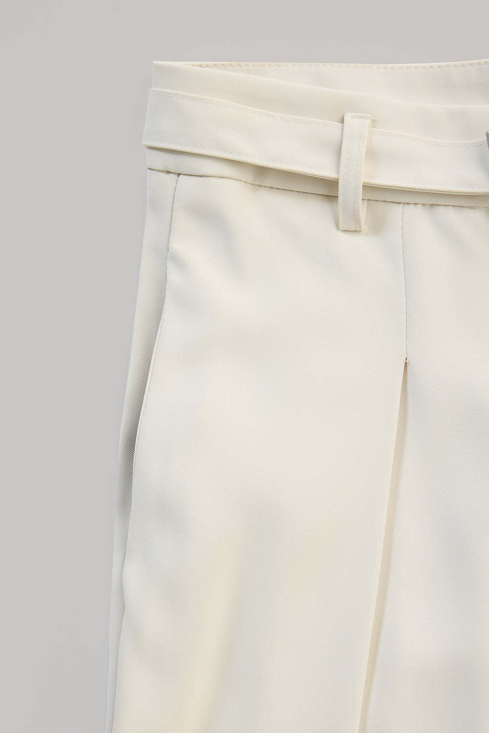 Off White Belted Flared Korean Pants