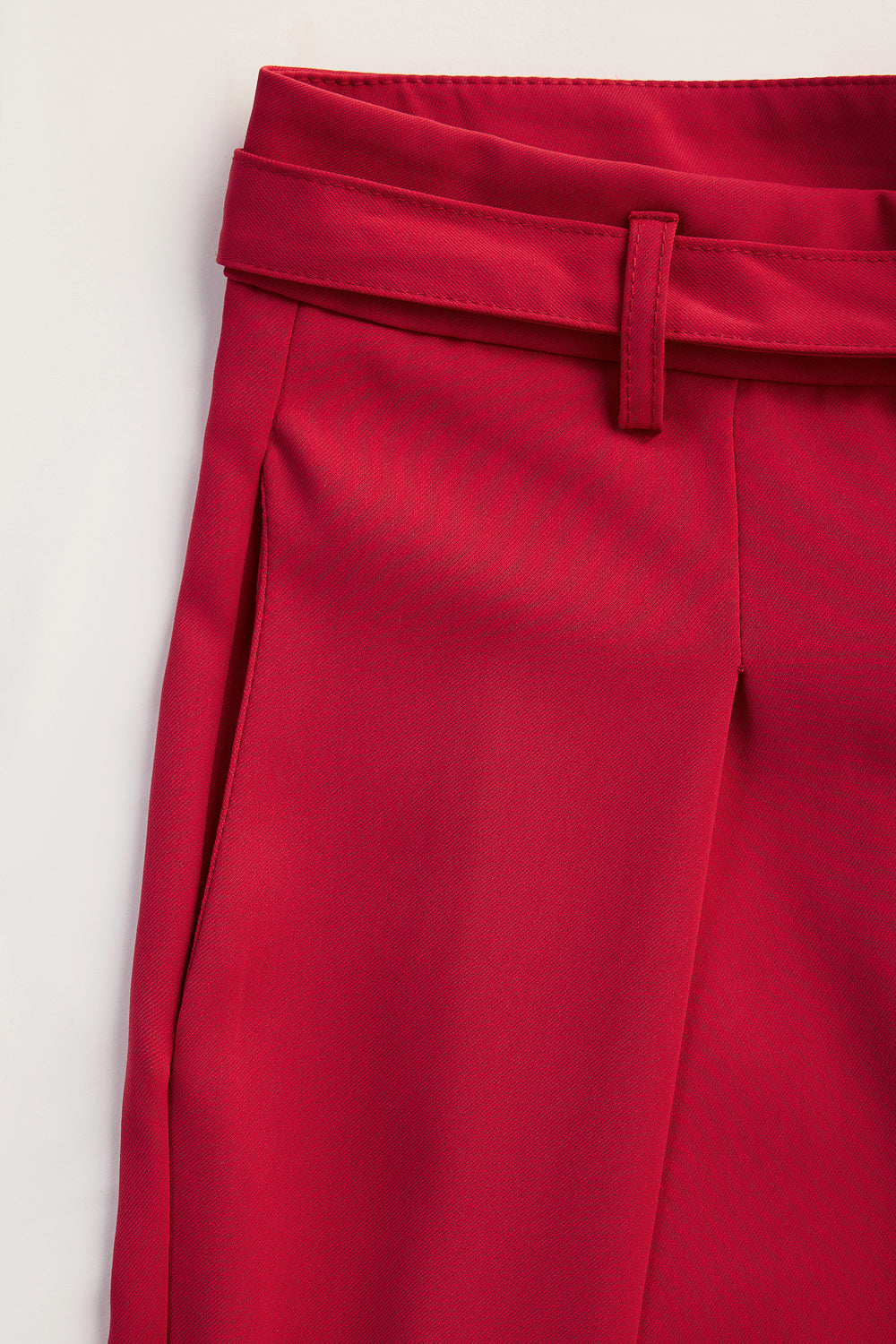 Cherry Red Belted Flared Korean Pants