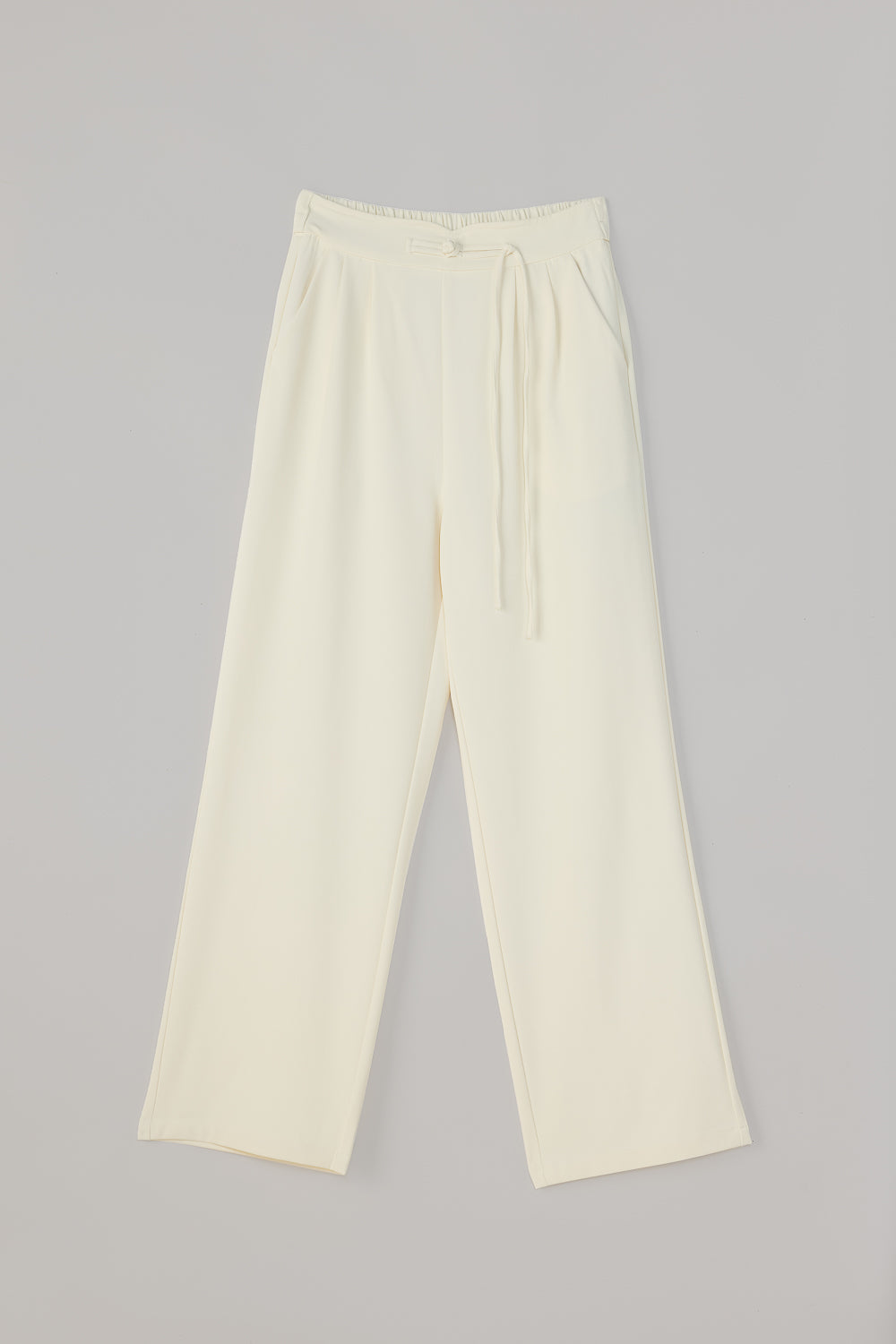 Egret White Knotted Waist Korean Pants