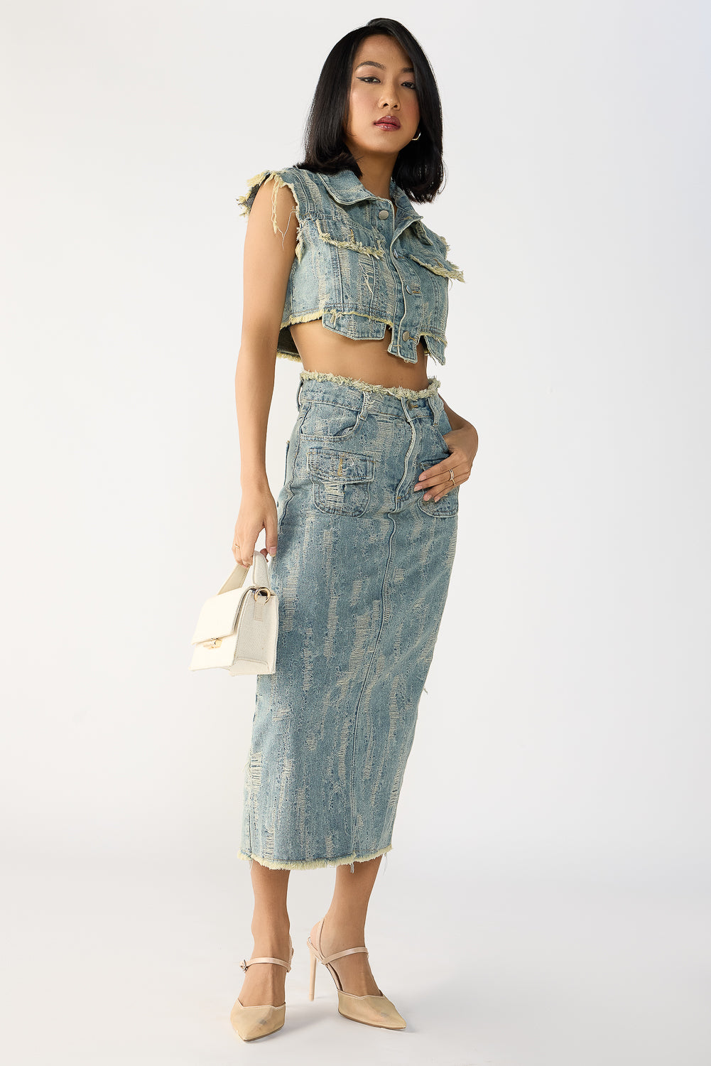 Textured Blue Denim Co-Ord Set