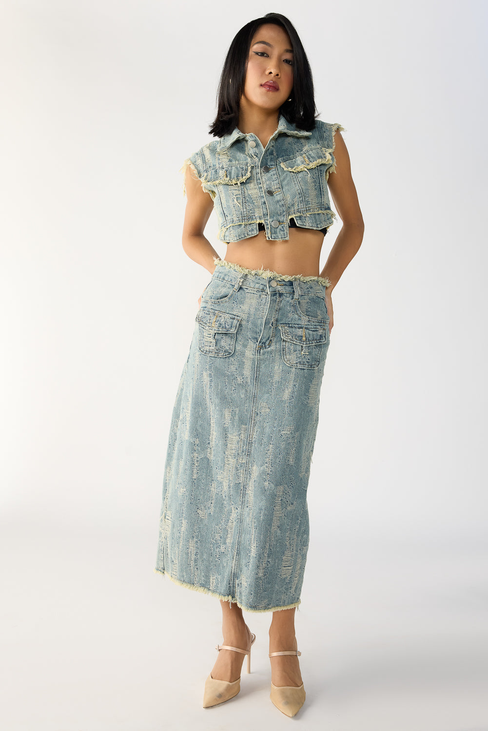 Textured Blue Denim Co-Ord Set