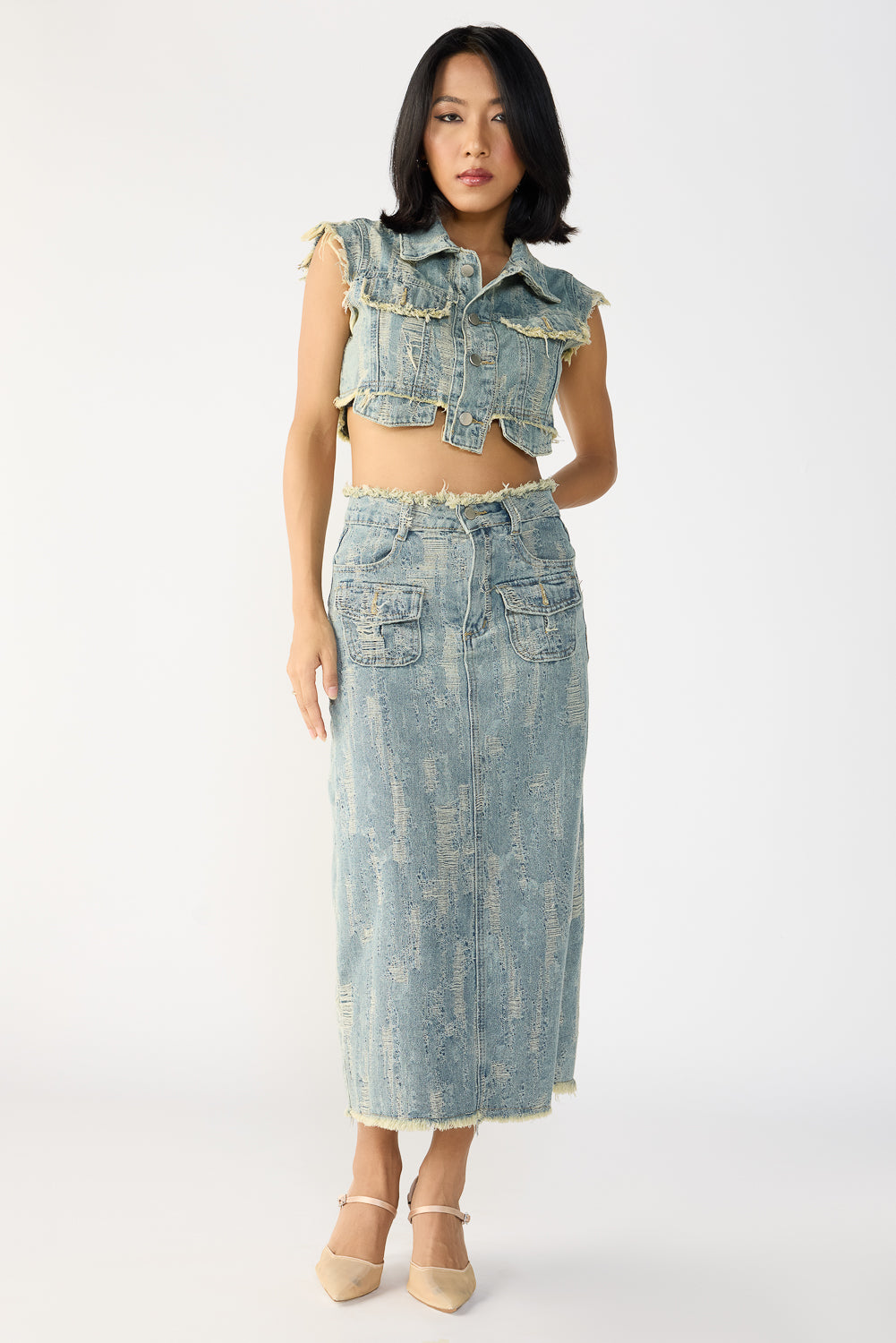 Textured Blue Denim Co-Ord Set