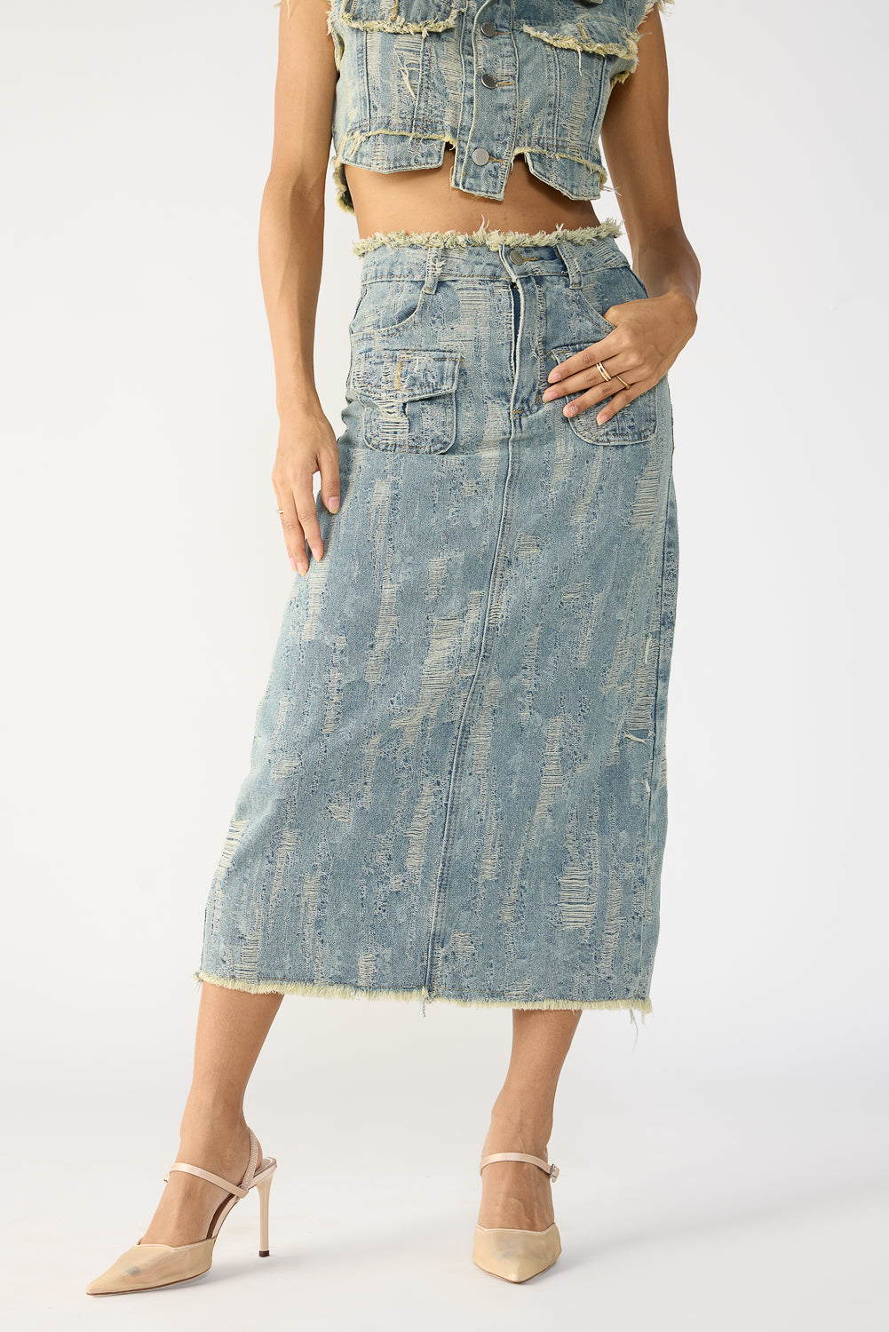 Textured Blue Denim Co-Ord Set