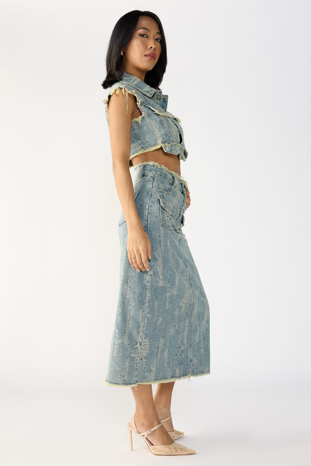 Textured Blue Denim Co-Ord Set