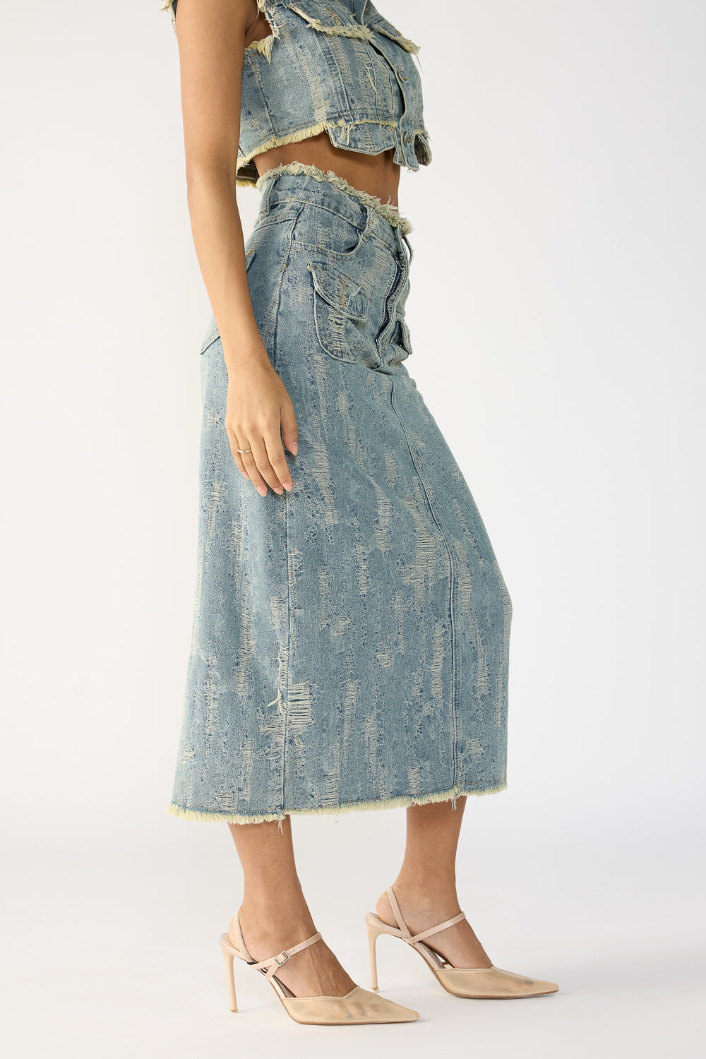 Textured Blue Denim Co-Ord Set