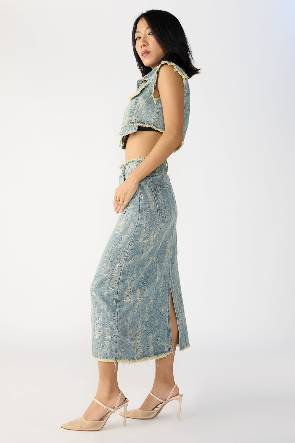 Textured Blue Denim Co-Ord Set