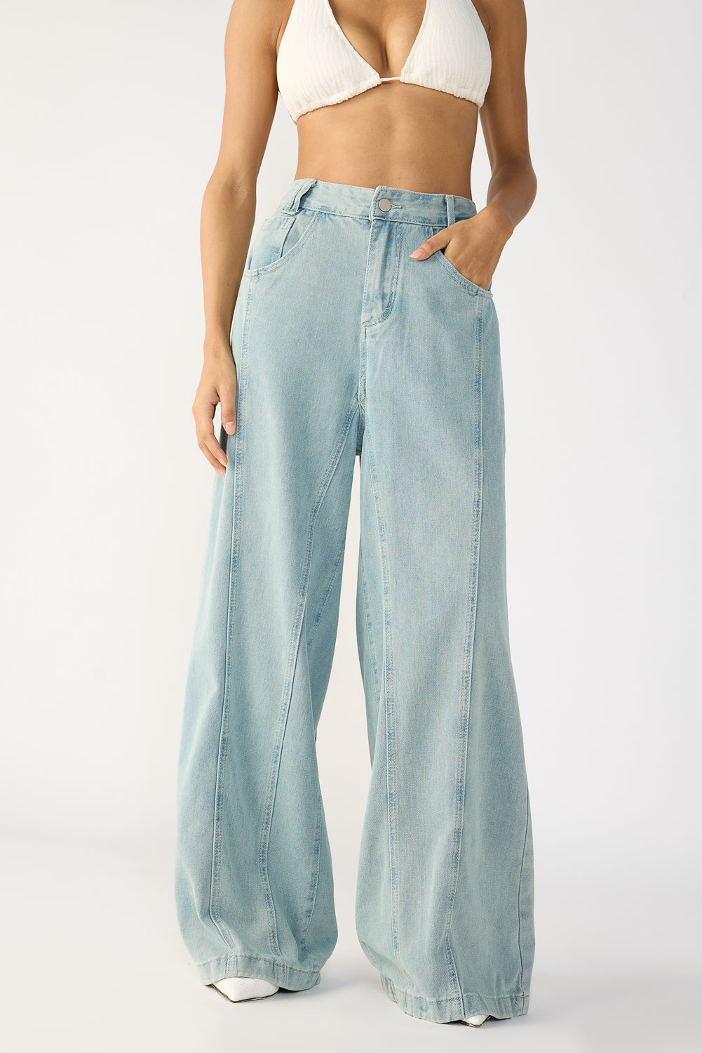 Light Blue Denim Flared Korean Pants