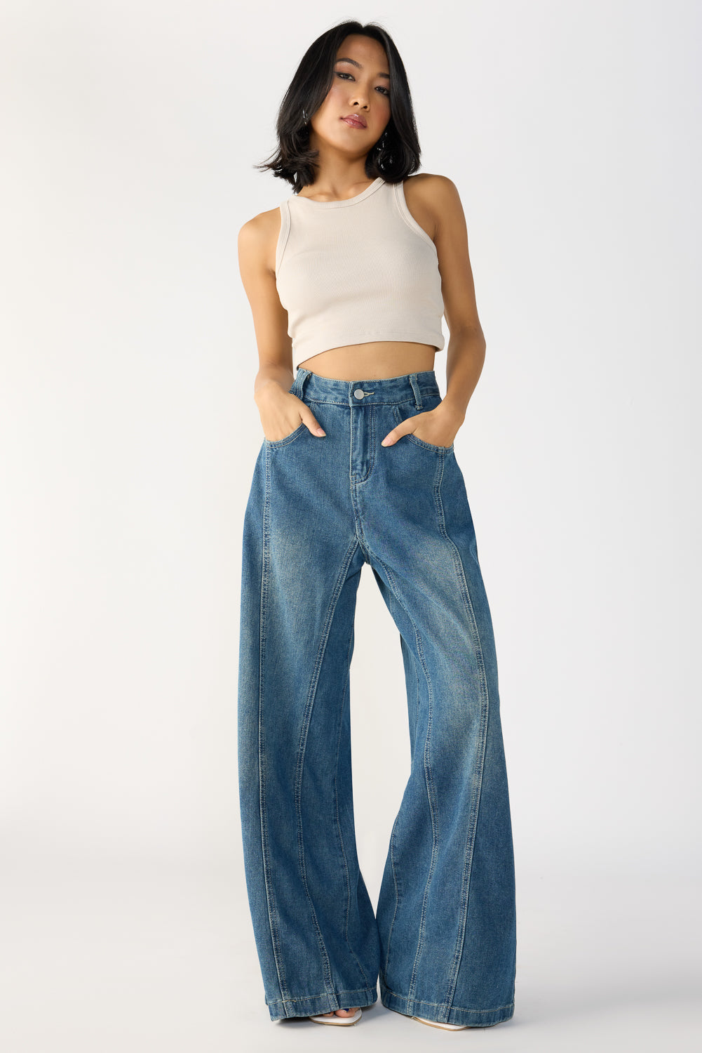 Navy Women's Flared Korean Pants