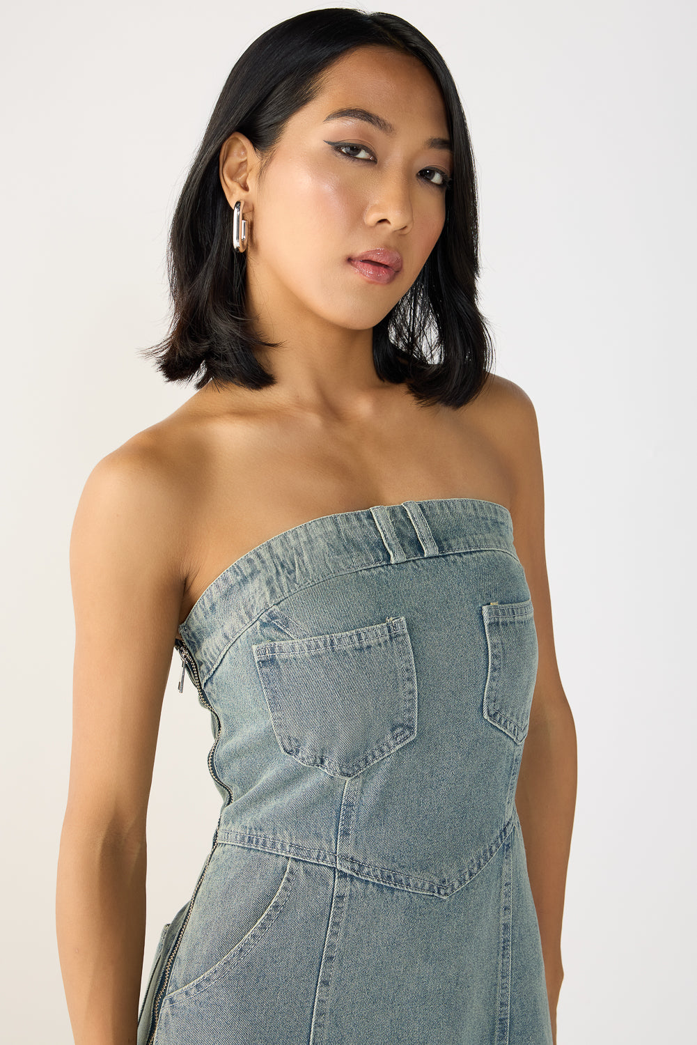 Steel Blue Panelled Denim Dress