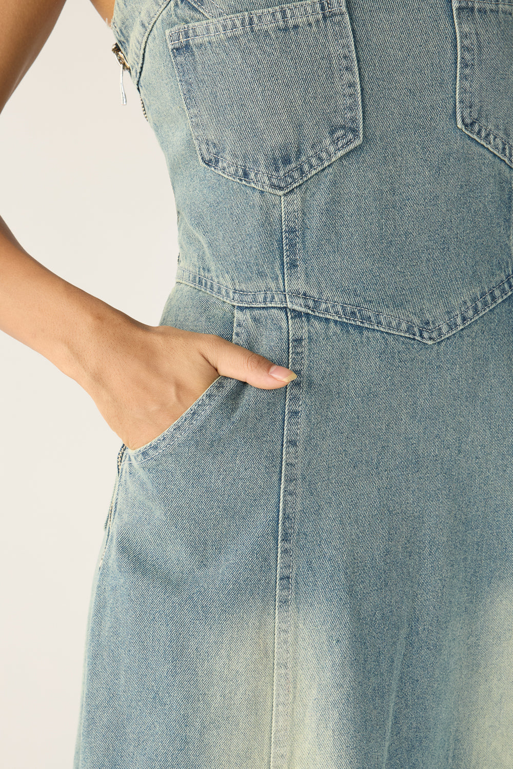 Steel Blue Panelled Denim Dress