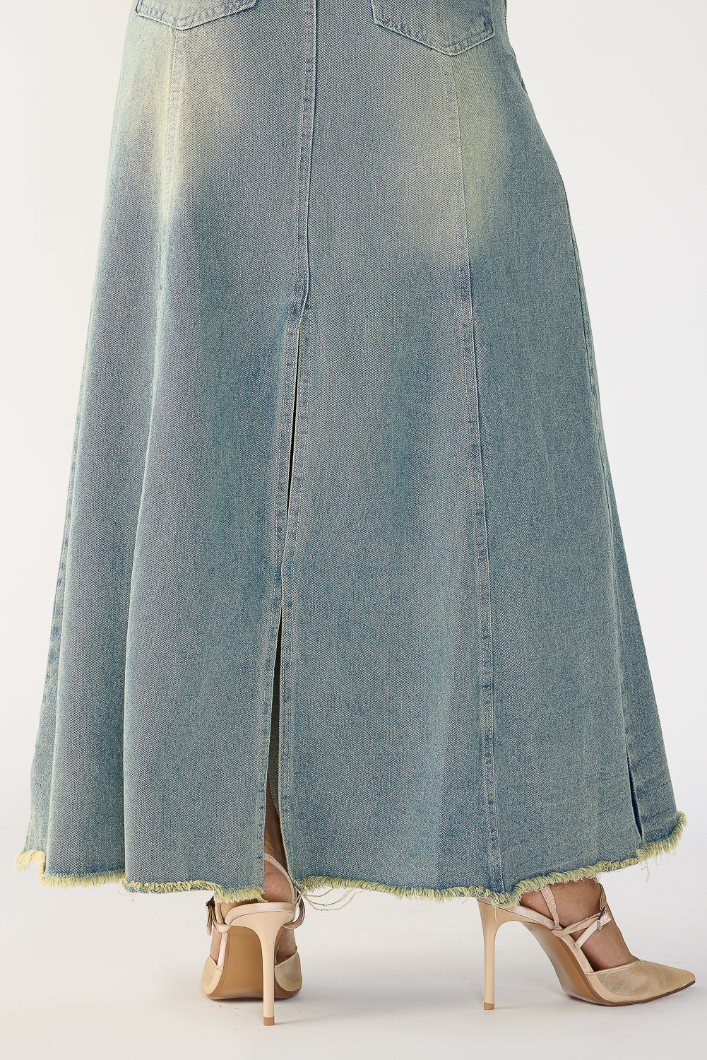 Steel Blue Panelled Denim Dress