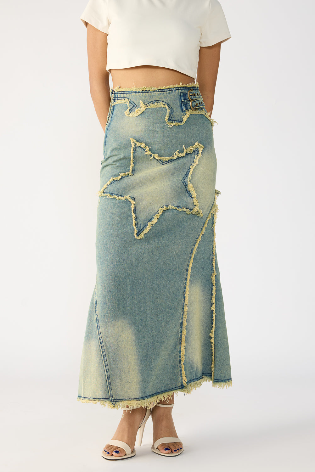 Star Washed Blue Maxi Skirt