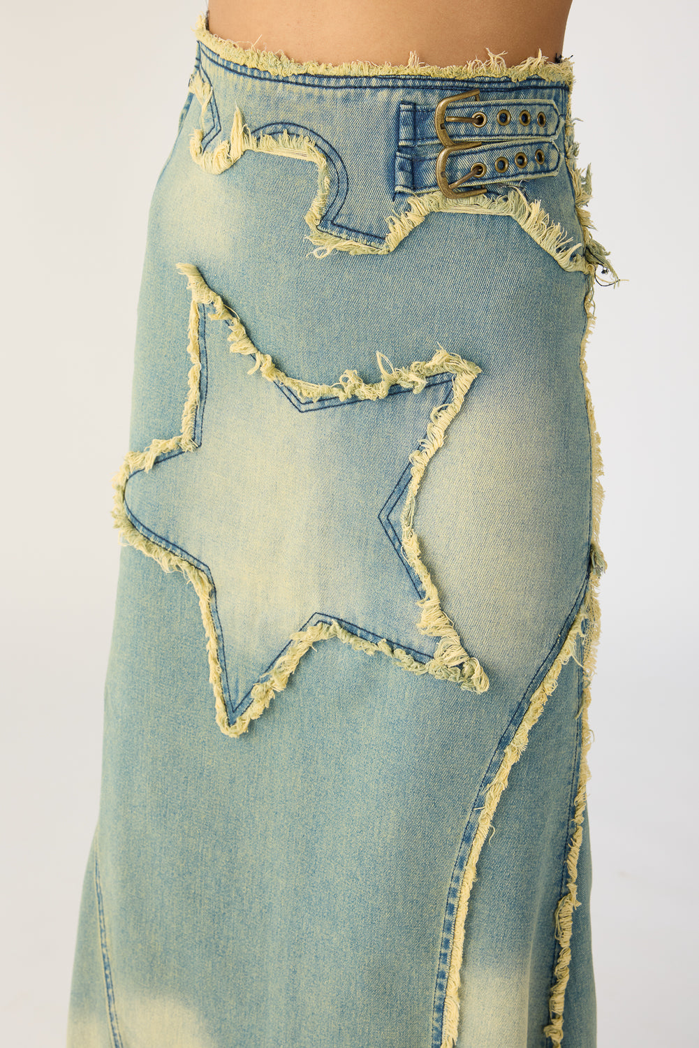 Star Washed Blue Maxi Skirt