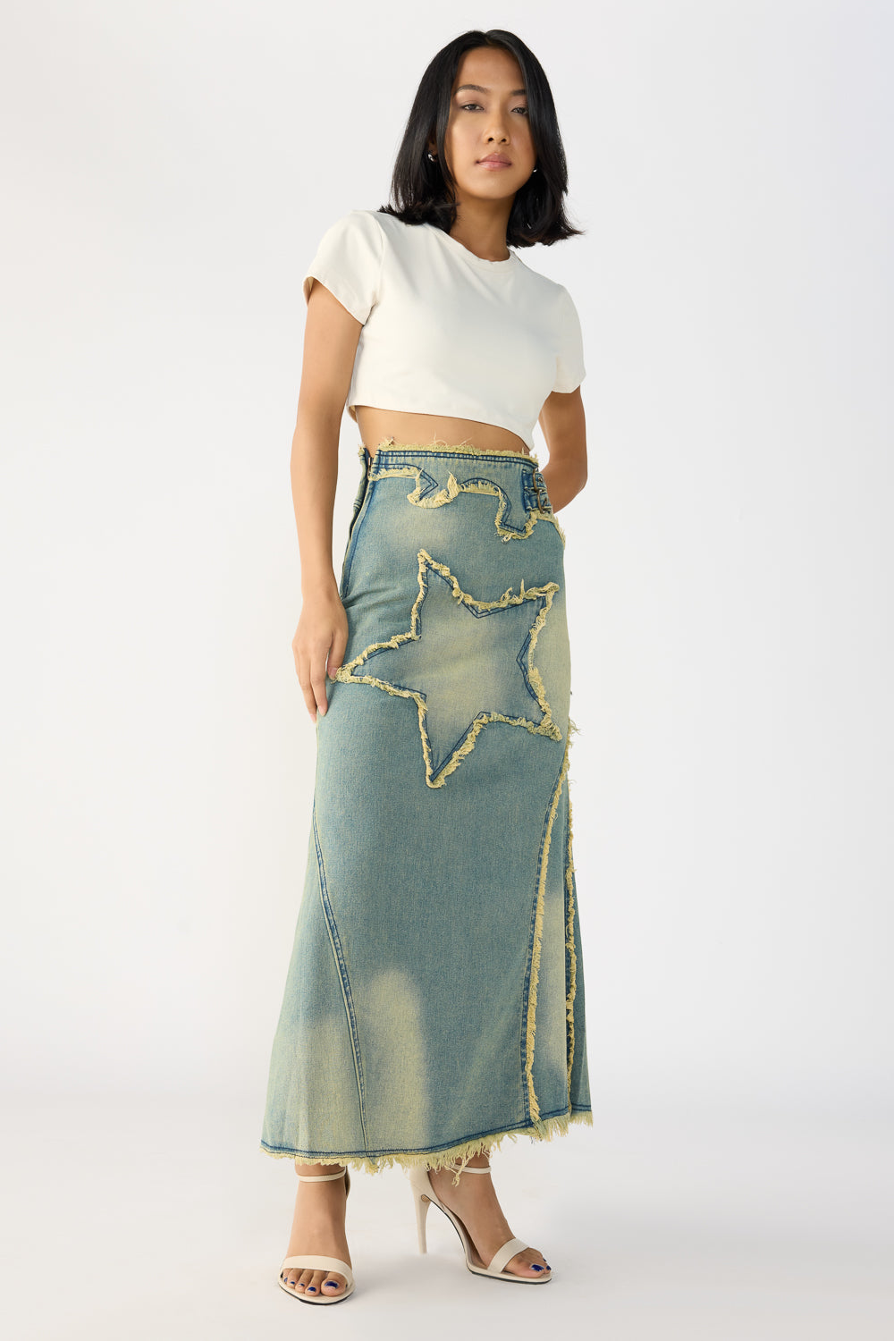 Star Washed Blue Maxi Skirt