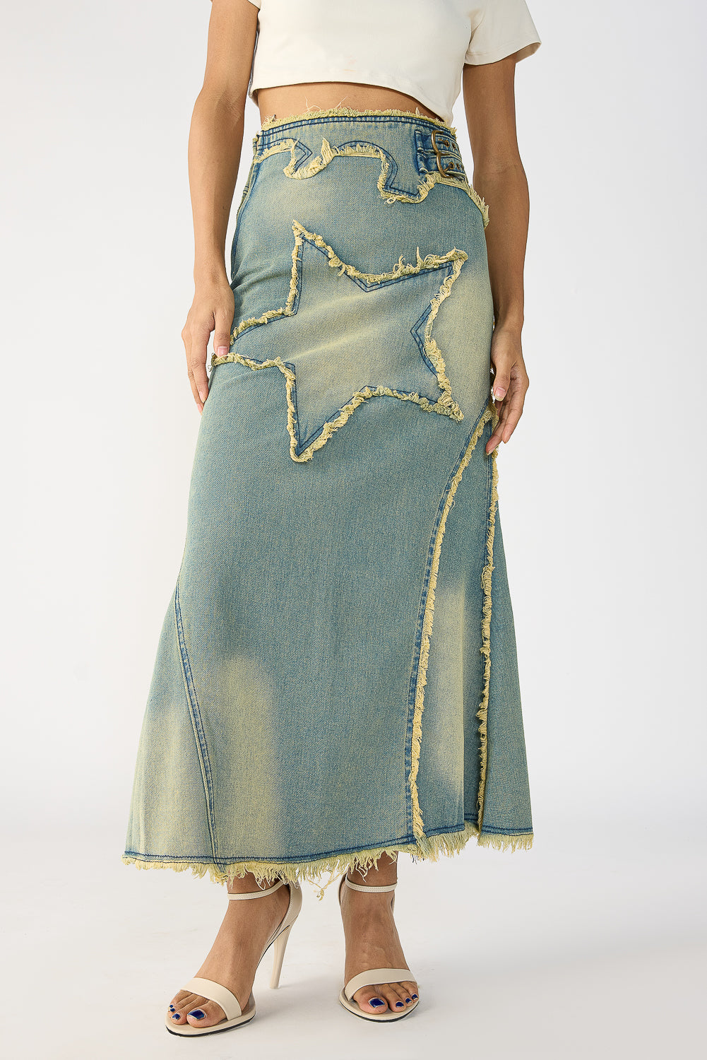 Yellow Tinted Stone Blue Maxi Skirt