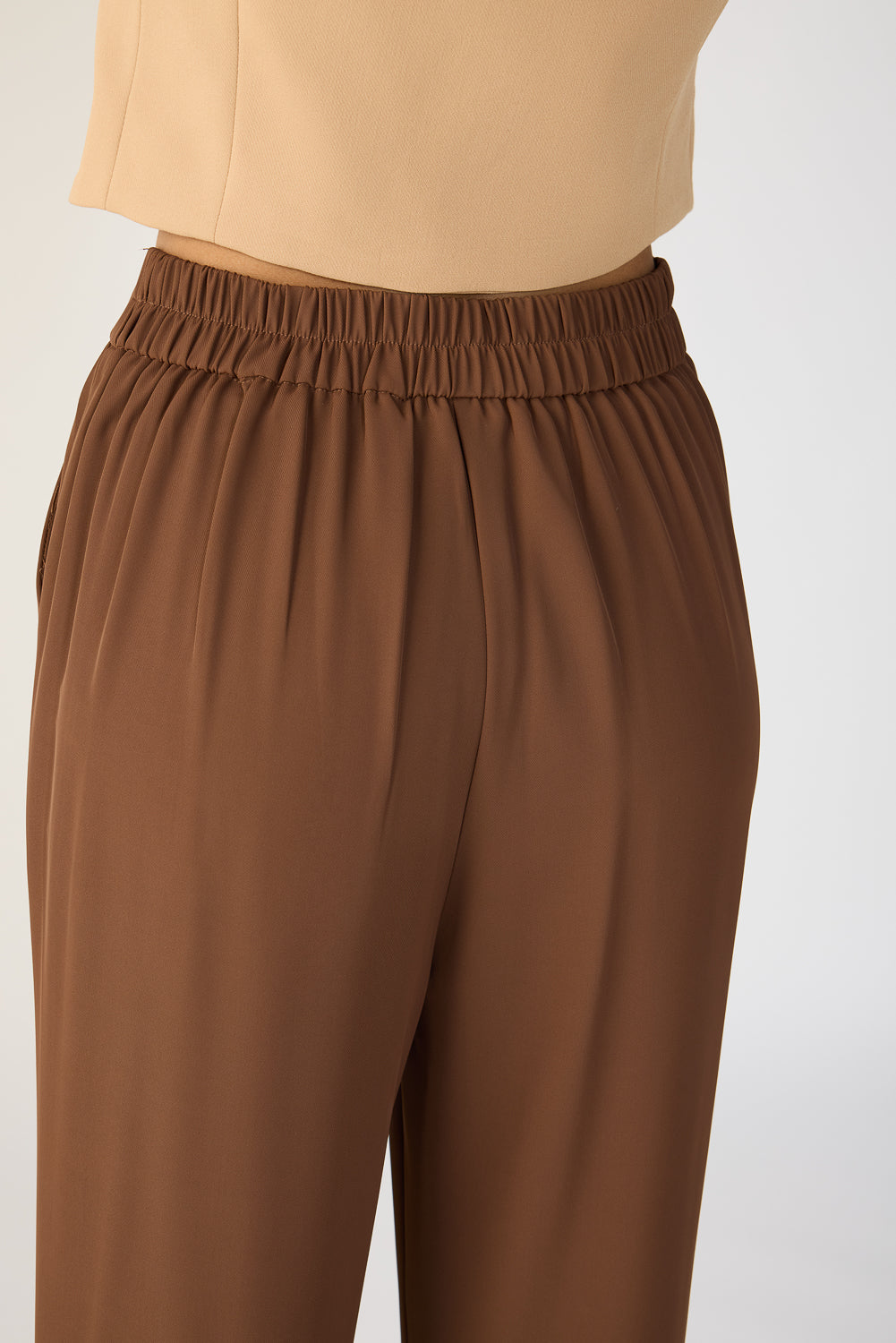 Mocha Brown Knotted Waist Korean Pants