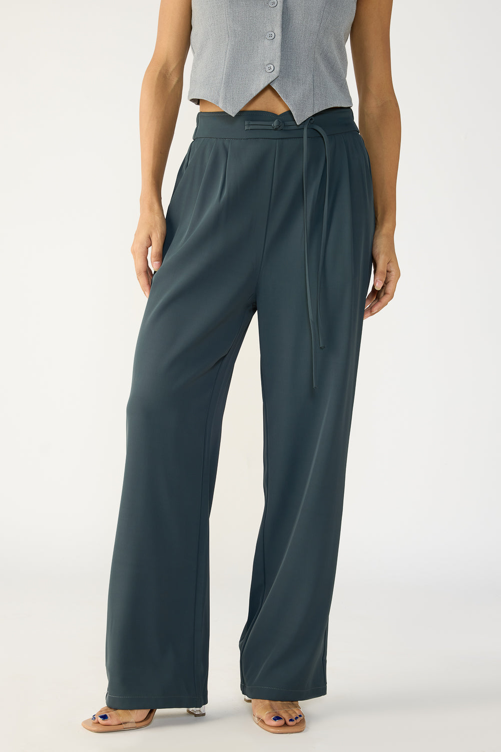 Mist Grey Knotted Waist Korean Pants