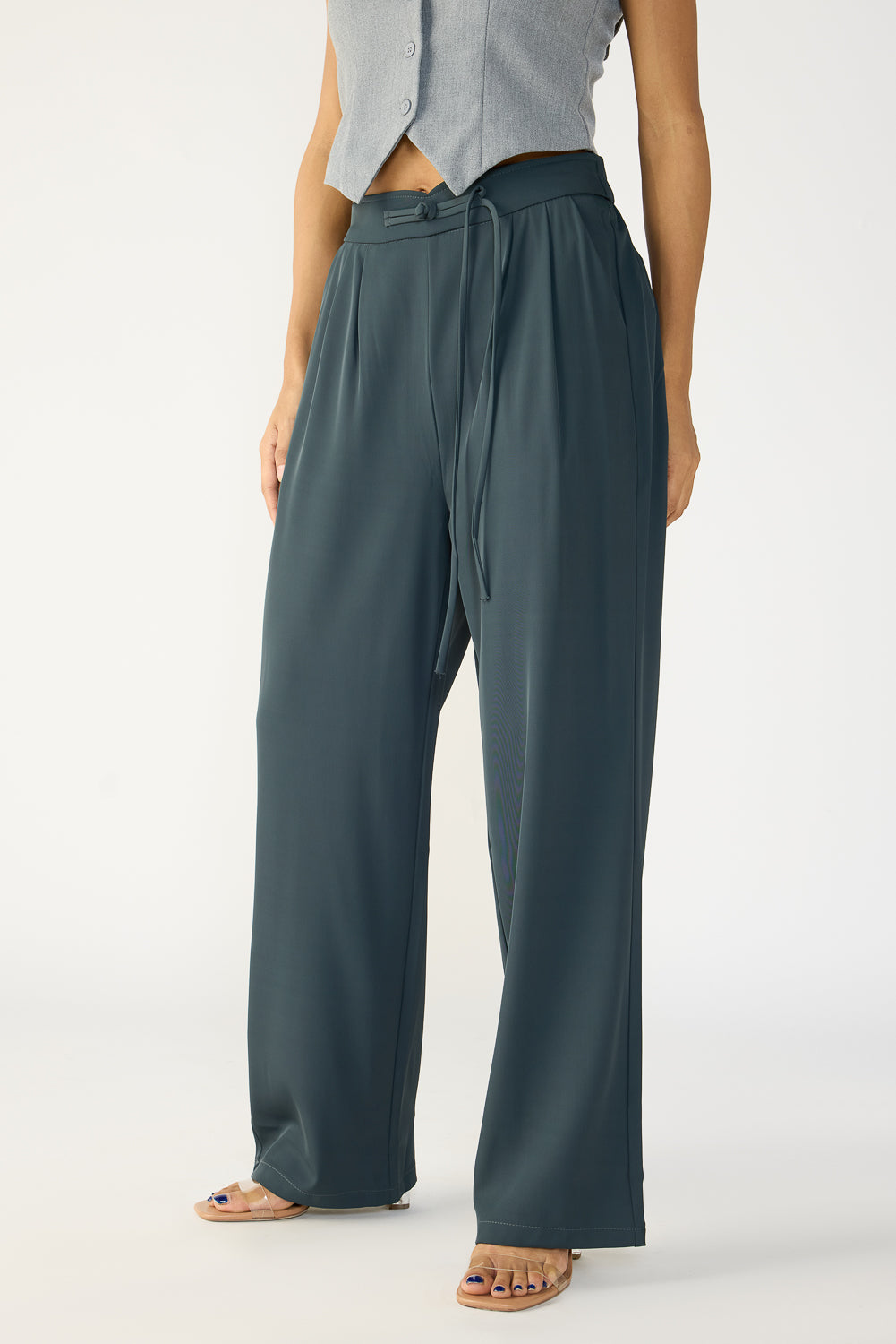 Mist Grey Knotted Waist Korean Pants