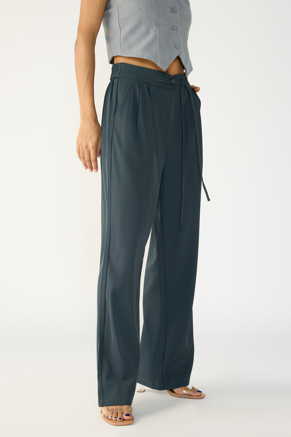 Mist Grey Knotted Waist Korean Pants