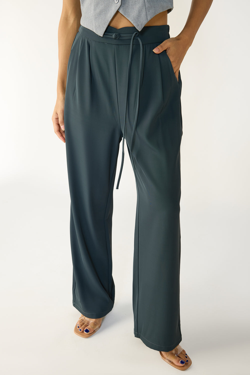 Aroma Grey Knotted Korean Pants