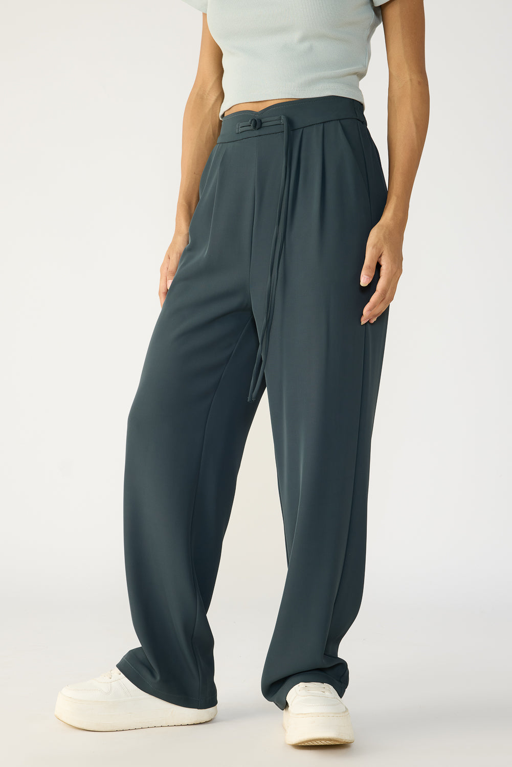 Anchor Grey Knotted Waist Korean Pants