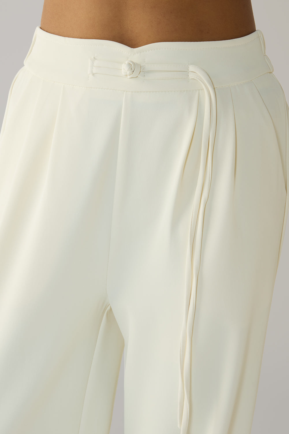 Egret White Knotted Waist Korean Pants