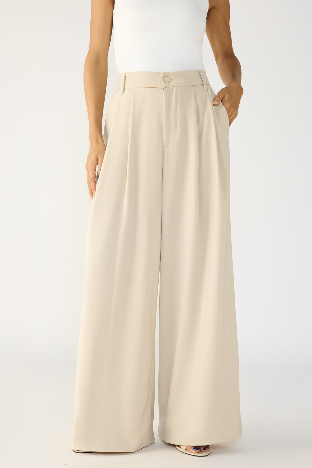 Light Khaki Flared Formal Korean Pants