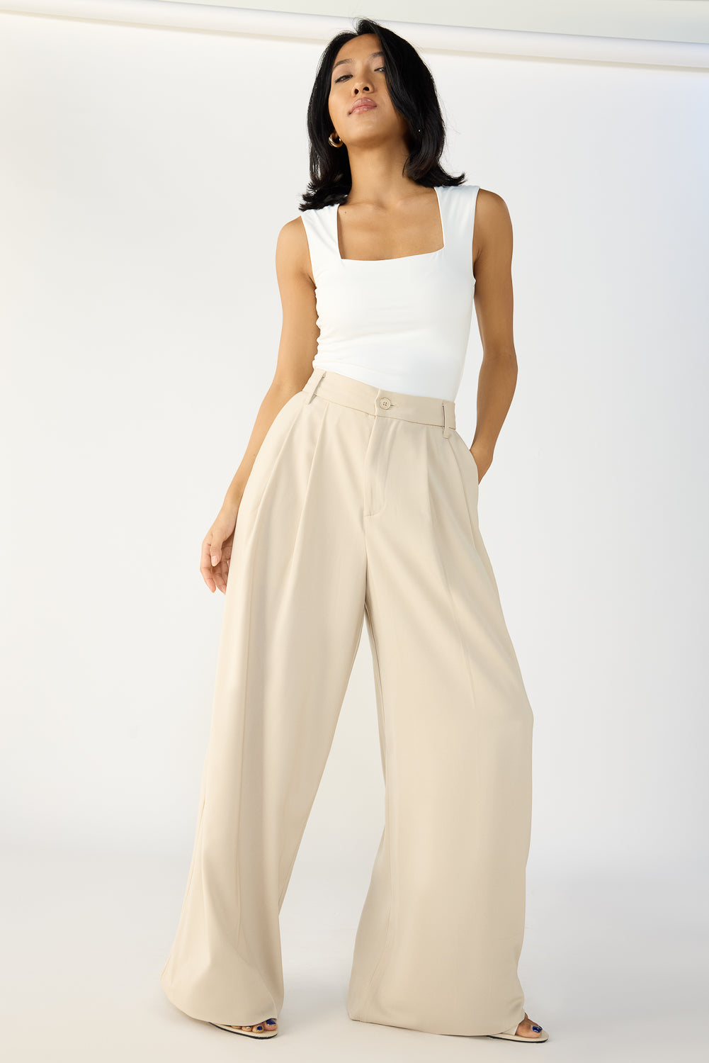 Light Khaki Flared Formal Korean Pants