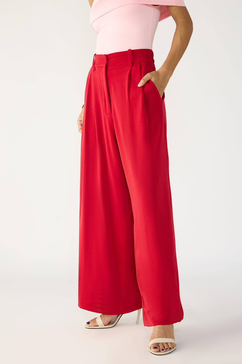 Classic Red Pleated Korean Pants