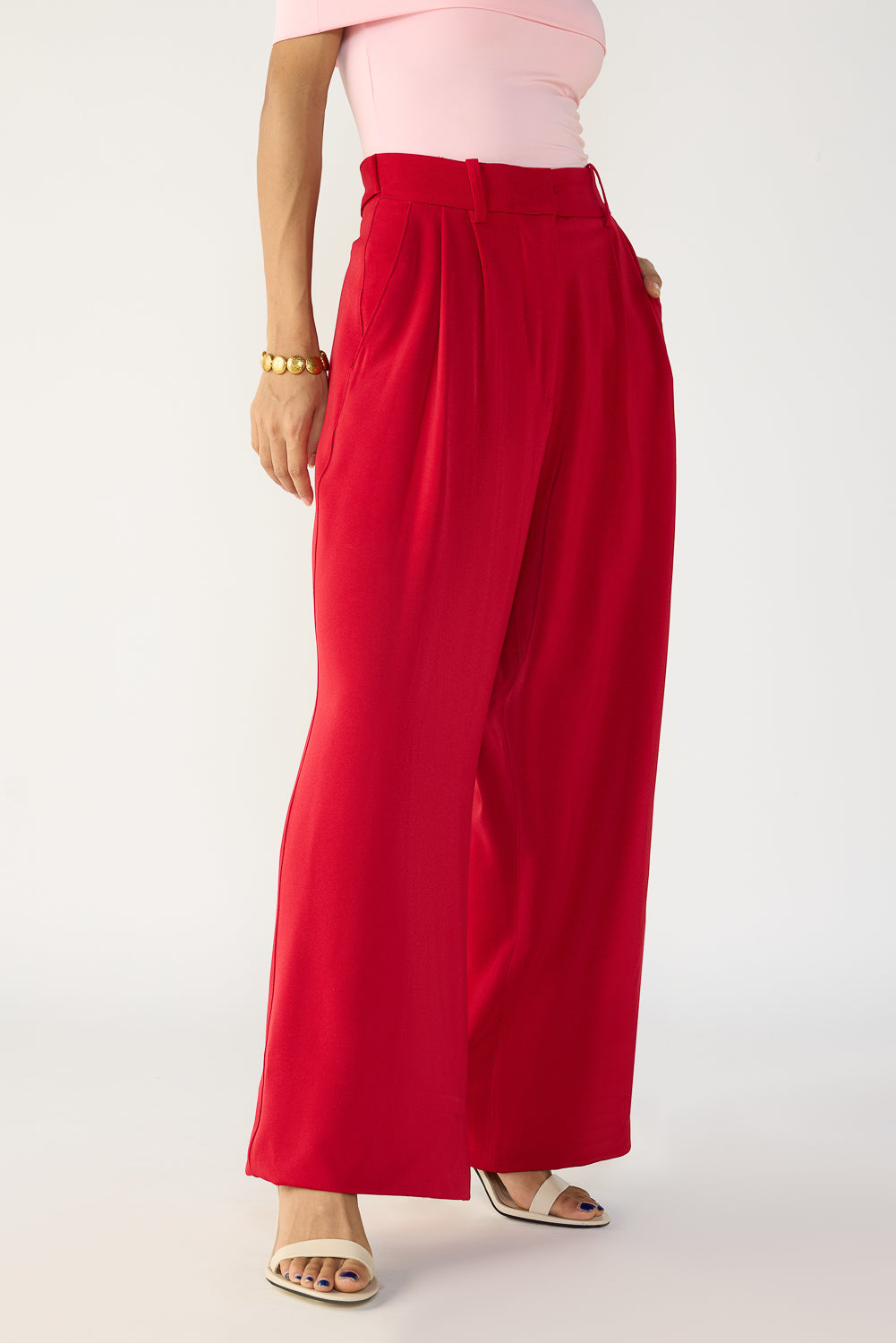 Classic Red Pleated Korean Pants