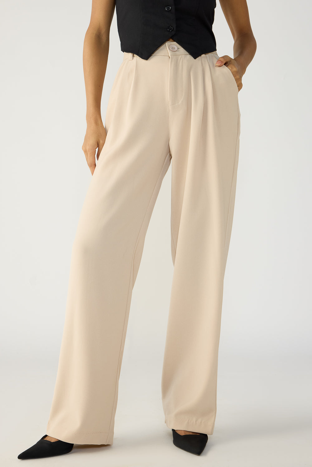 Sand Beige Double Pleated Korean Pants