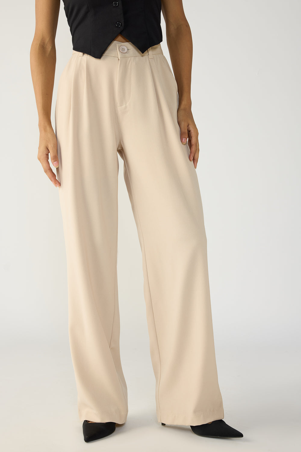 Sand Beige Double Pleated Korean Pants