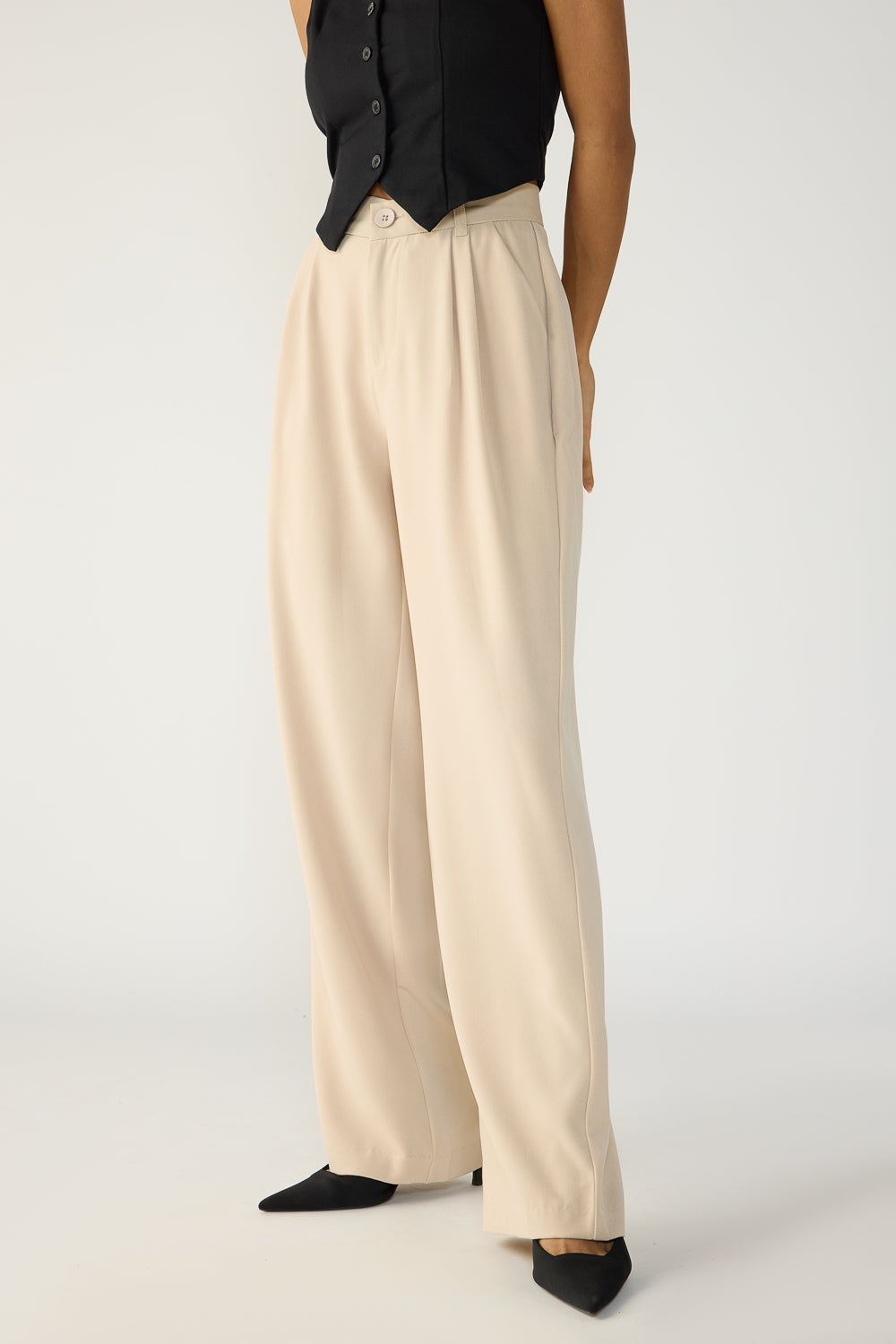 Sand Beige Double Pleated Korean Pants