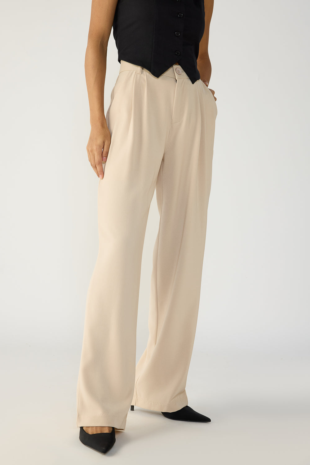 Sand Beige Double Pleated Korean Pants