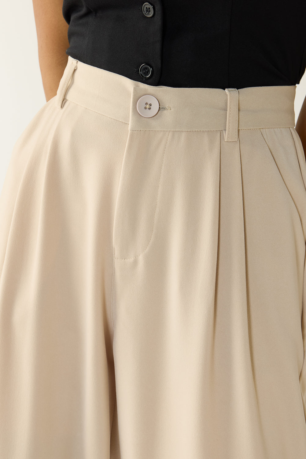 Sand Beige Double Pleated Korean Pants