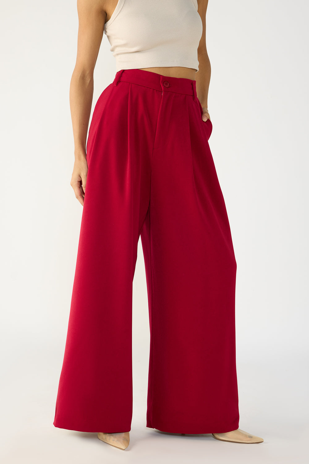 Deep Red Flared Formal Korean Pants